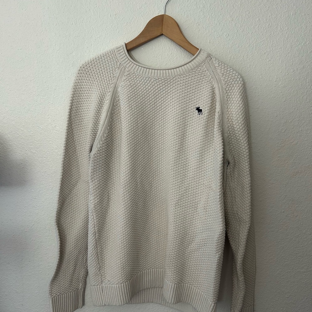 Abercrombie & Fitch Cream Crewneck Sweater with Embroidered Logo